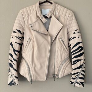 NWT 3.1 Phillip Lim nude zebra striped peplum motorcycle leather jacket …